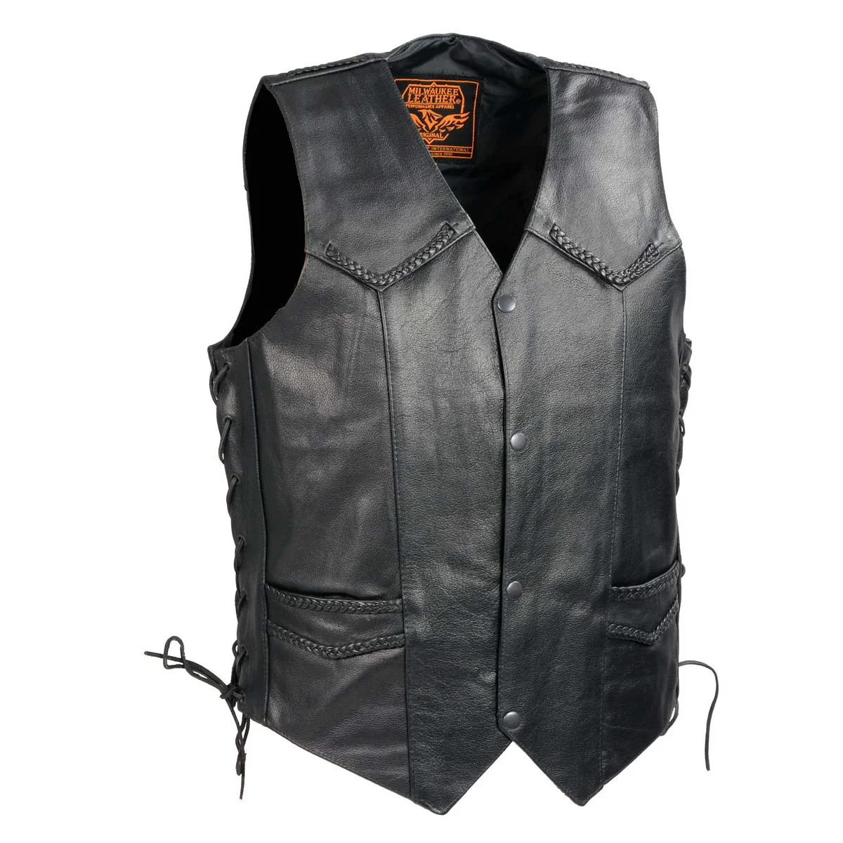 Superior Milwaukee Leather SH1314 Men’s Classic Black Braided Leather Vest with Side Laces Trendy