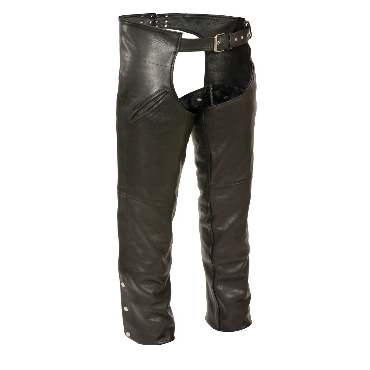 Comfortable Leather XS1103BF Men s Black Slash Pocket Leather Chaps with Snap Out Liner Smooth