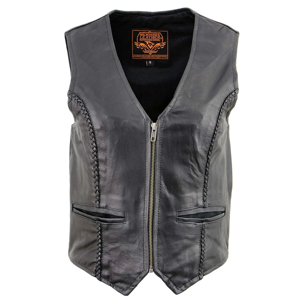 Durable Milwaukee Leather XS1246 Ladies Black ‘Braided’ Classic Leather Vest Consistent