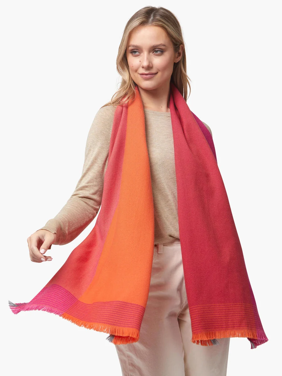 Reusable Foxford Orange Pink Extra-Fine Merino Scarf Soft