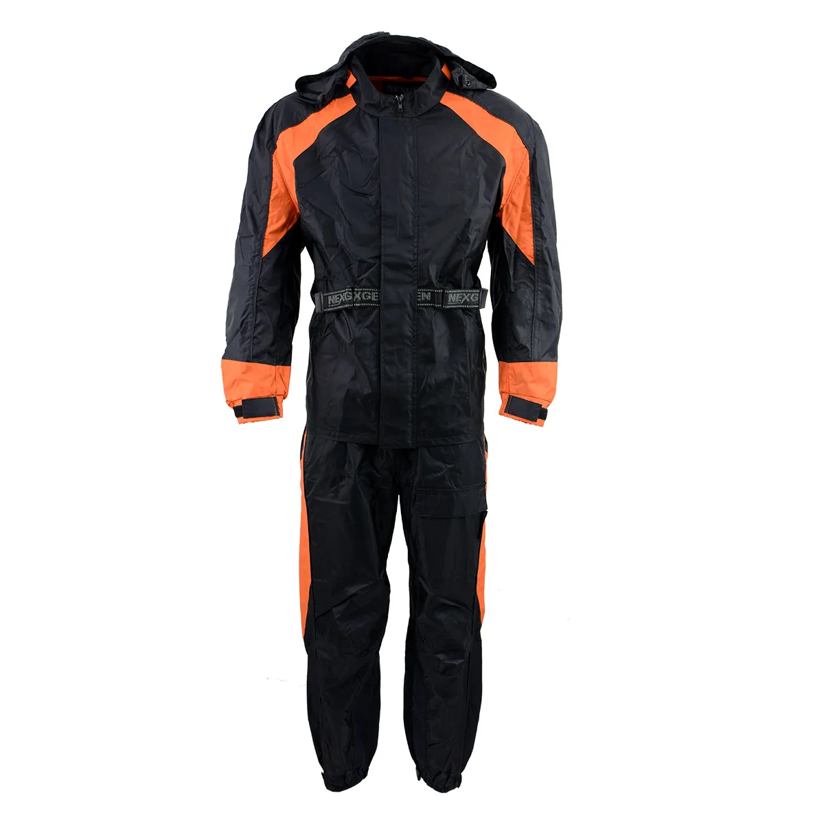 Premium Material NexGen Men’s SH2052 Black and Orange Hooded Water Proof Armored Rain Suit Powerful