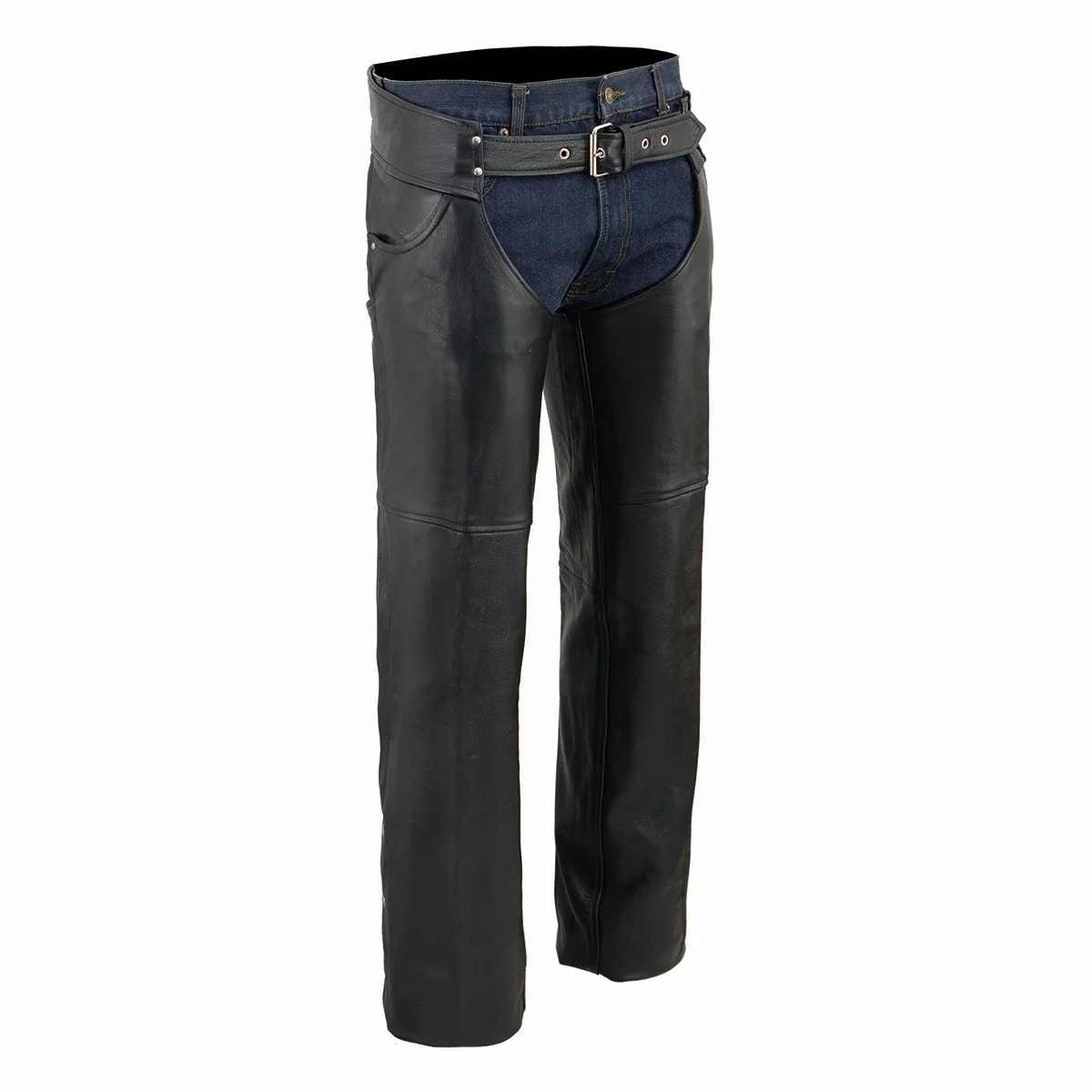 Secure Milwaukee Leather Chaps for Men’s Black Premium Leather- Classic Jean Style Pockets Motorcycle Riders Chap – SH1101 Refined