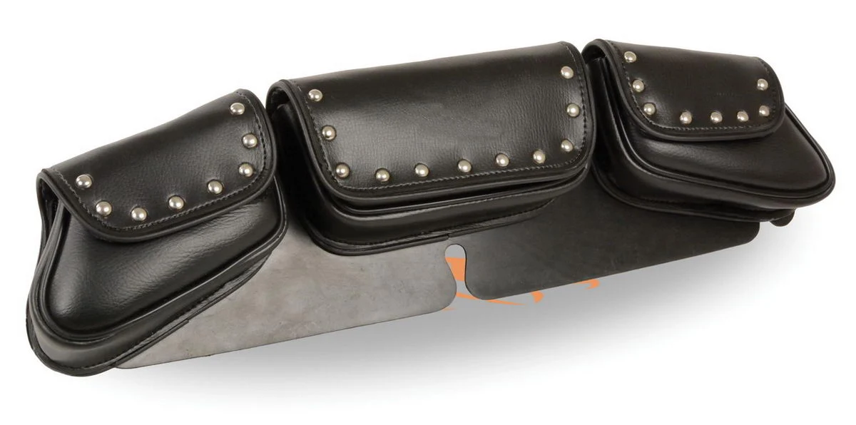 Efficient Milwaukee Leather SH67105 Black Triple Pocket Studded PVC Travel Windshield Bag Selected