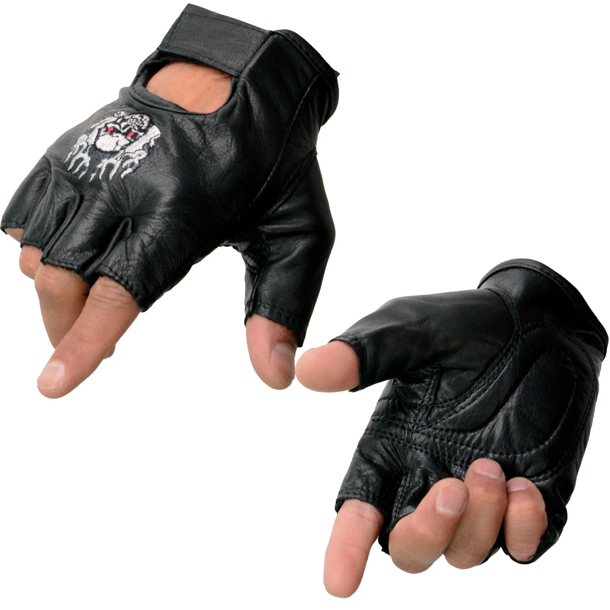 Optimized Milwaukee Leather SH351 Men’s ‘Flaming Skull’ Black Leather Fingerless Gloves Solid