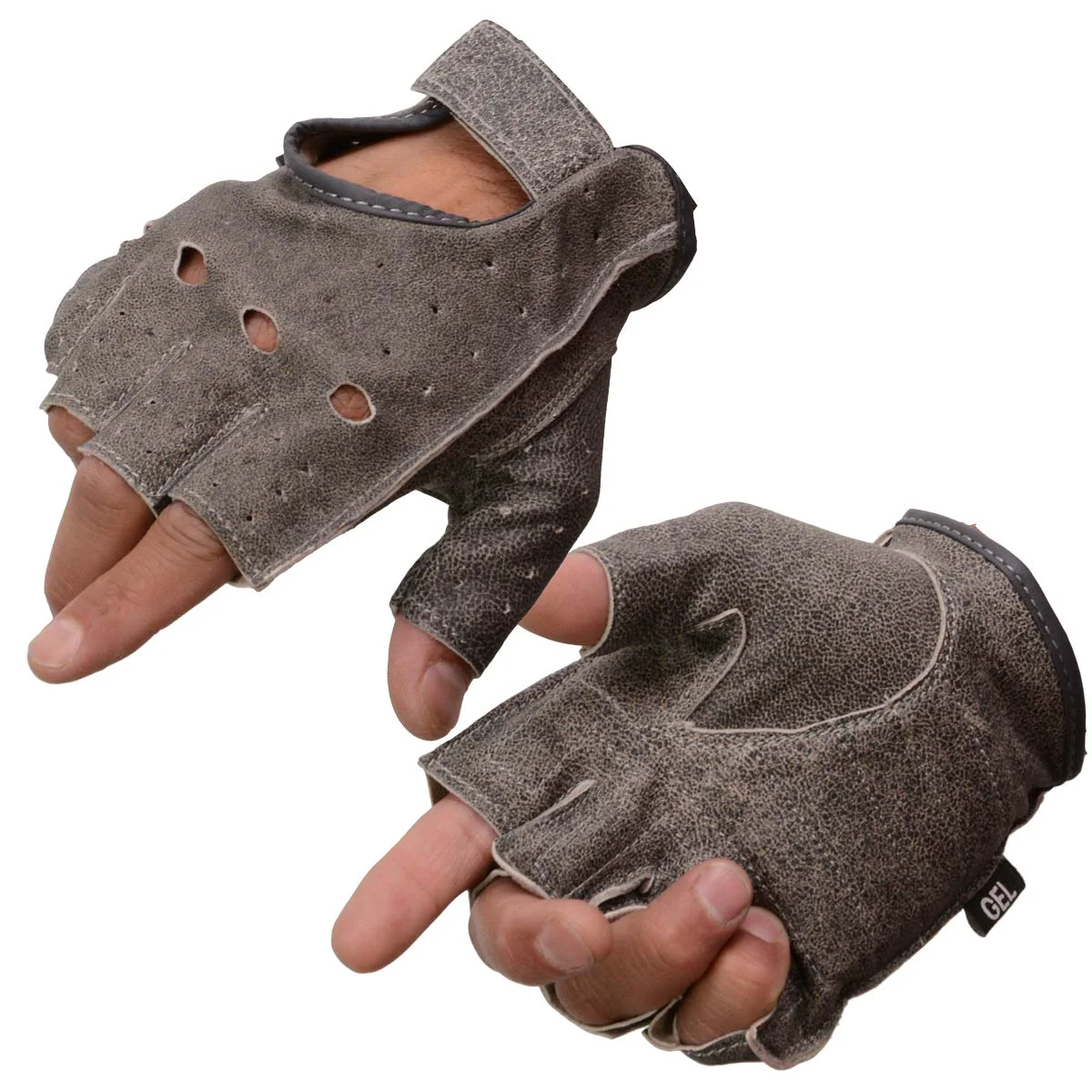 Practical Milwaukee Leather MG7557 Men’s Grey Leather Gel Padded Palm Fingerless Motorcycle Hand Gloves W Breathable Open Knuckle Modern