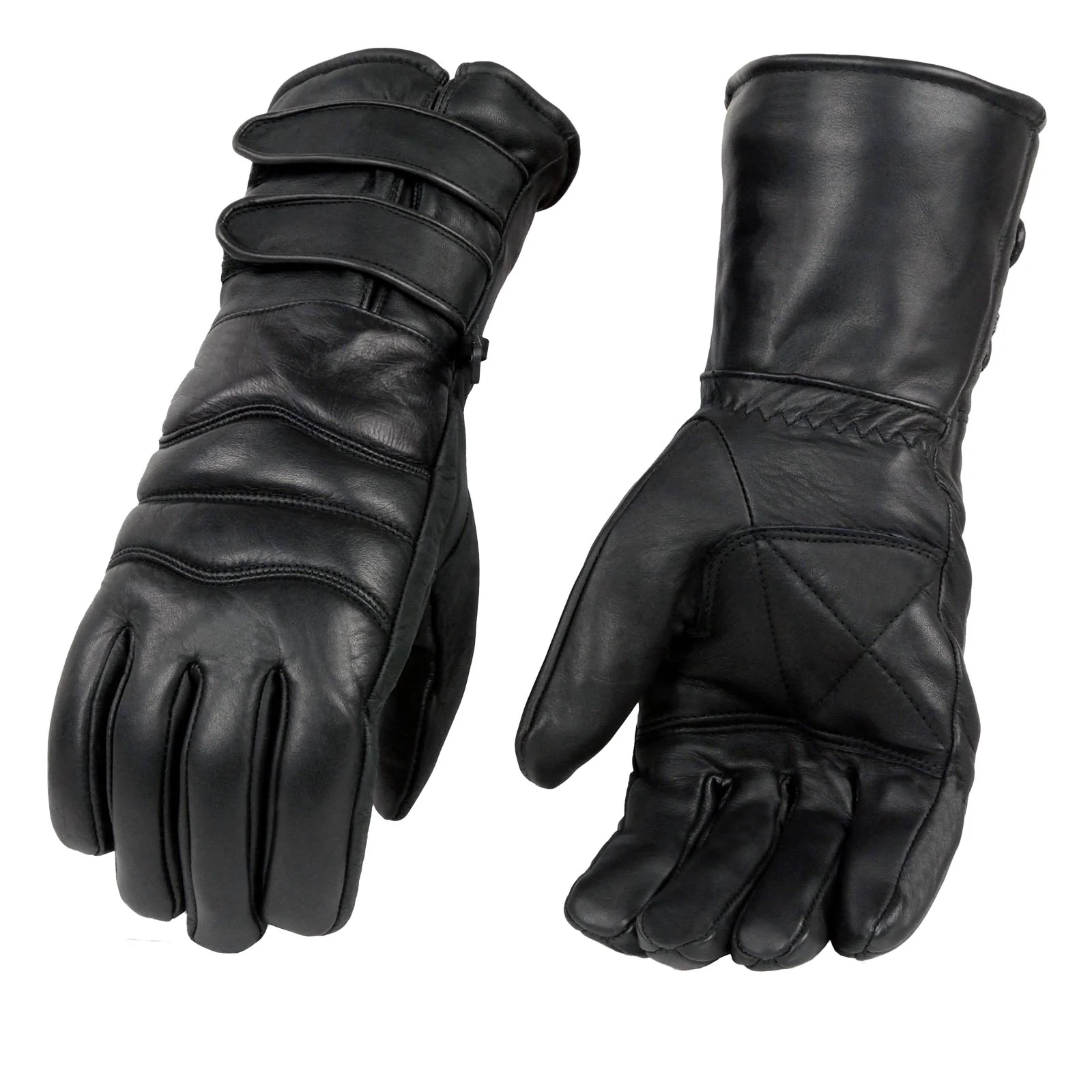 Proven Milwaukee Leather SH233 Men’s Black Leather Warm Lining Gauntlet Motorcycle Hand Gloves W Double Strap Cuff Pull-on Closure Comfortable