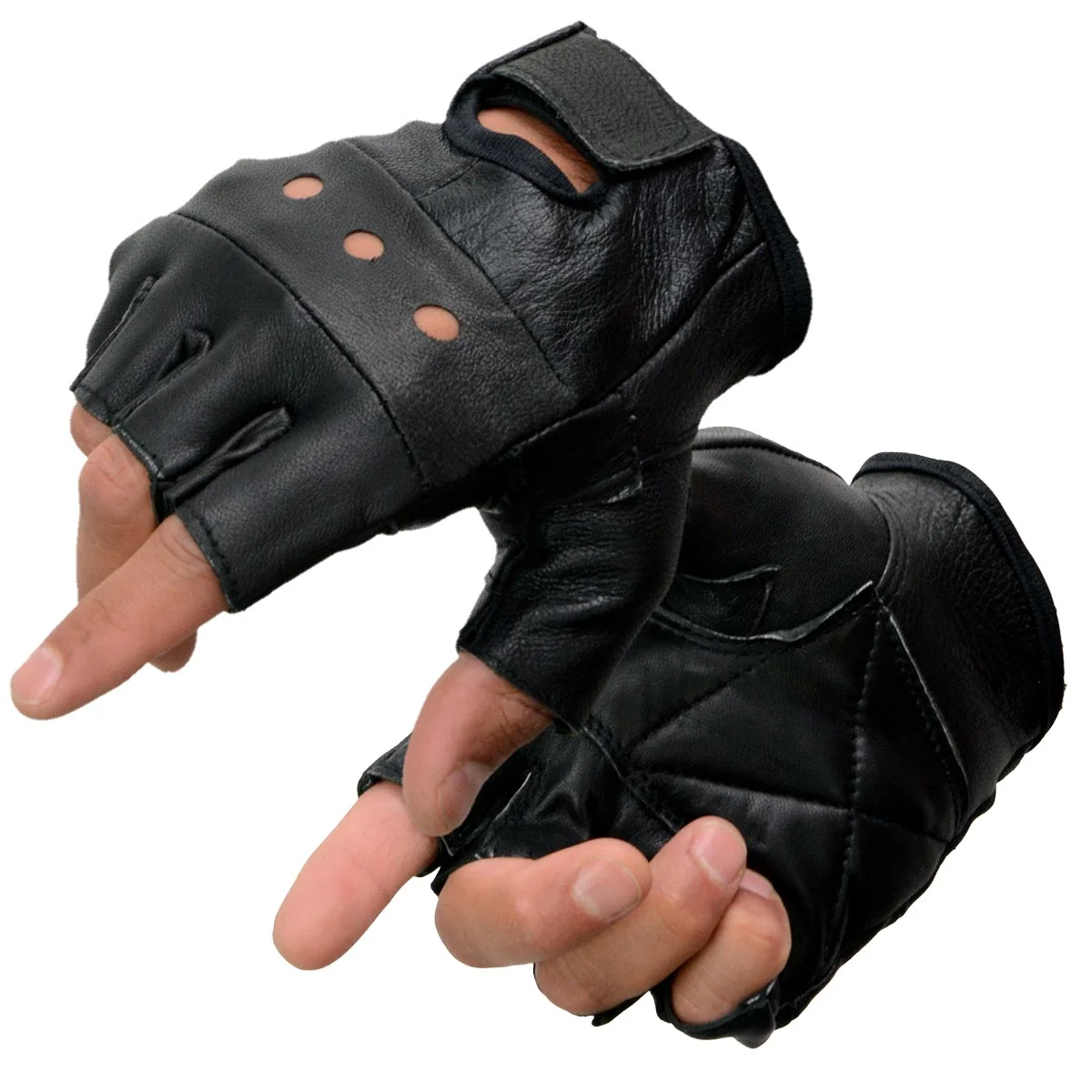 Enhanced Milwaukee Leather SH355 Men’s Motorcycle Black Leather Fingerless Gloves with Gel Palm Efficient