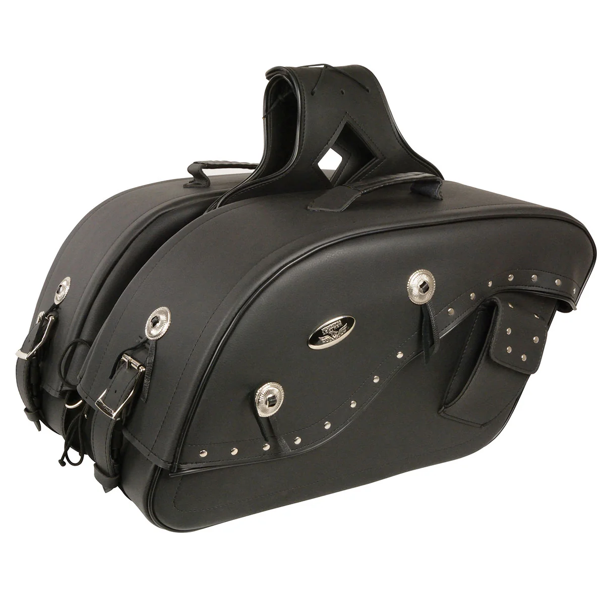 Durable Milwaukee Leather MP8301 Black PVC Medium Cruiser Style Riveted Throw Over Saddlebags Smooth