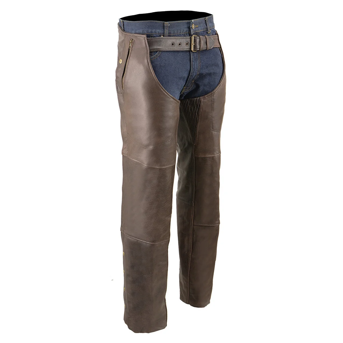 Professional Milwaukee Leather Men’s Retro Brown Premium Leather Motorcycle Rider Chaps w Snap Out Thermal Liner 4-Pockets-ML1191RT Optimized