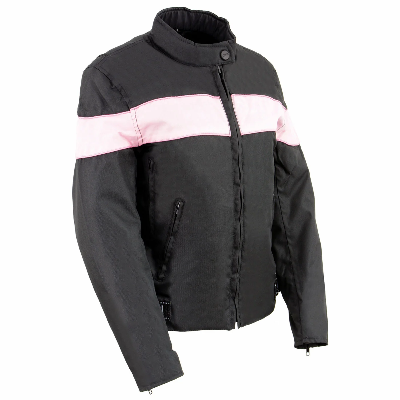 Effective Milwaukee Leather SH2261 Women’s Lightweight Black and Pink Textile Motorcycle Jacket with Reflective Piping Comfortable