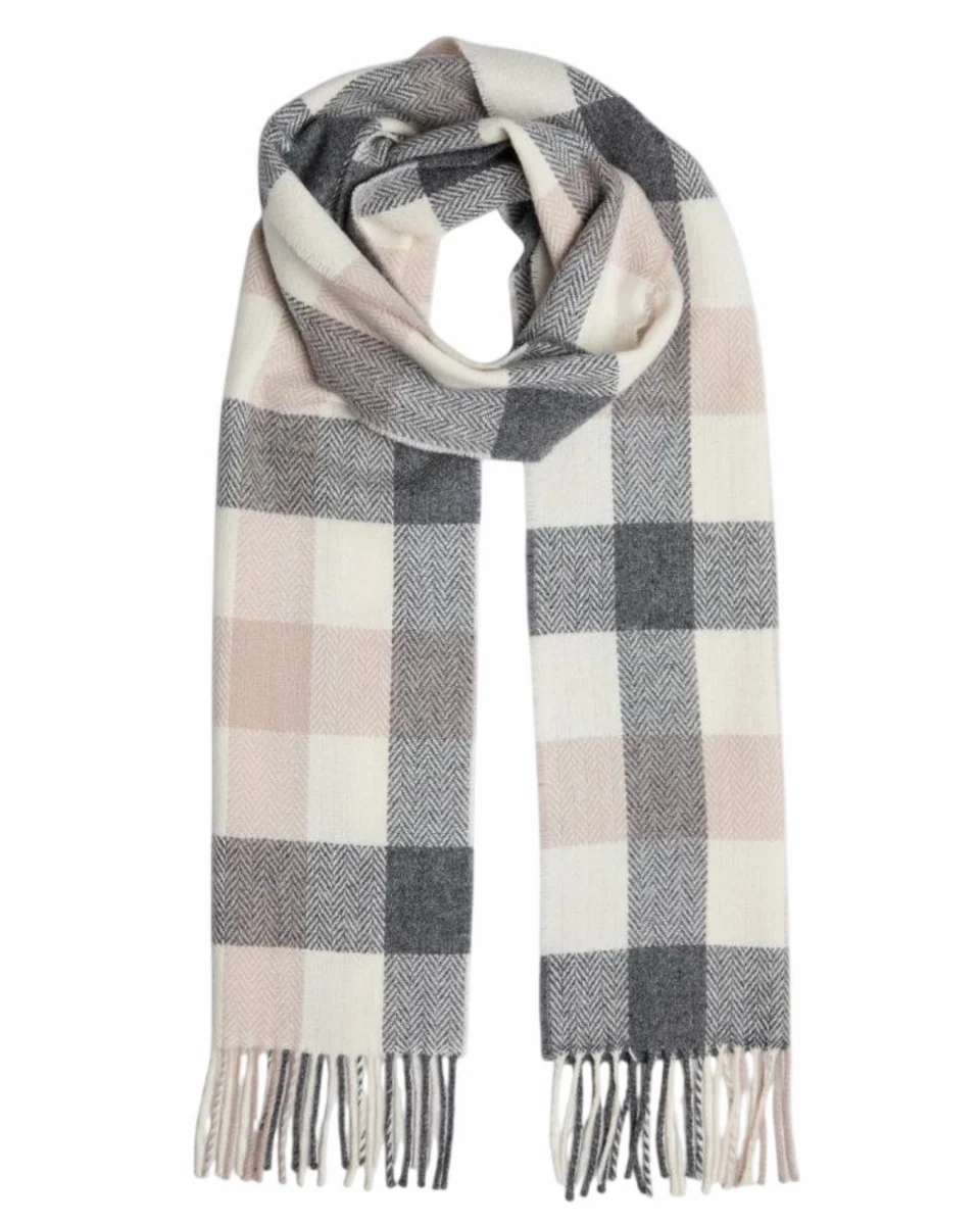 Minimalist Foxford Neutral Block Check Lambswool Scarf Lightweight