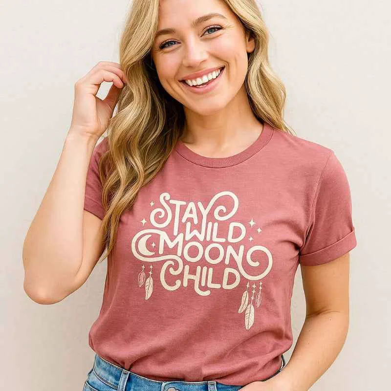Fast Stay Wild Moon Child T-Shirt – Boho Graphic Tee for Spirits Natural