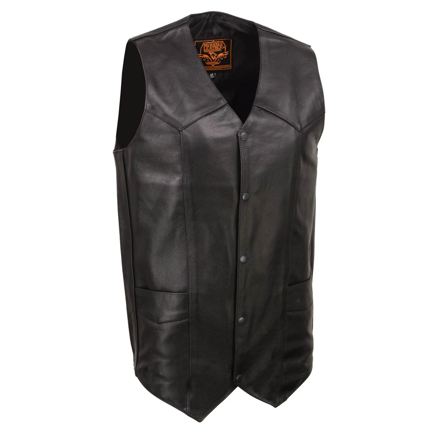 Trendy Milwaukee Leather SH1310Tall Men’s Black Leather Classic V-Neck Motorcycle Rider Vest w Snap Button Closure Modern