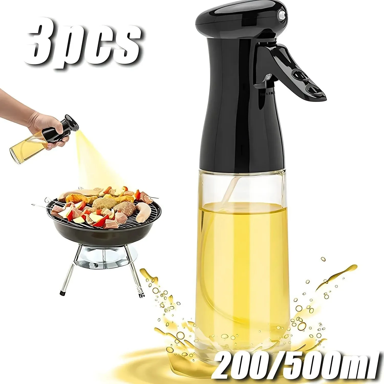 Certified 3 Pack Oil Sprayer Bottle Set – 200ml 500ml for Cooking Fitness and BBQ Versatile