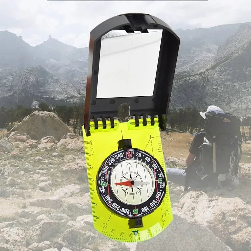 High-Performance Flip Multifunctional Mirror Compass with Scale Map Ruler – for Outdoor Hiking and Camping Clean