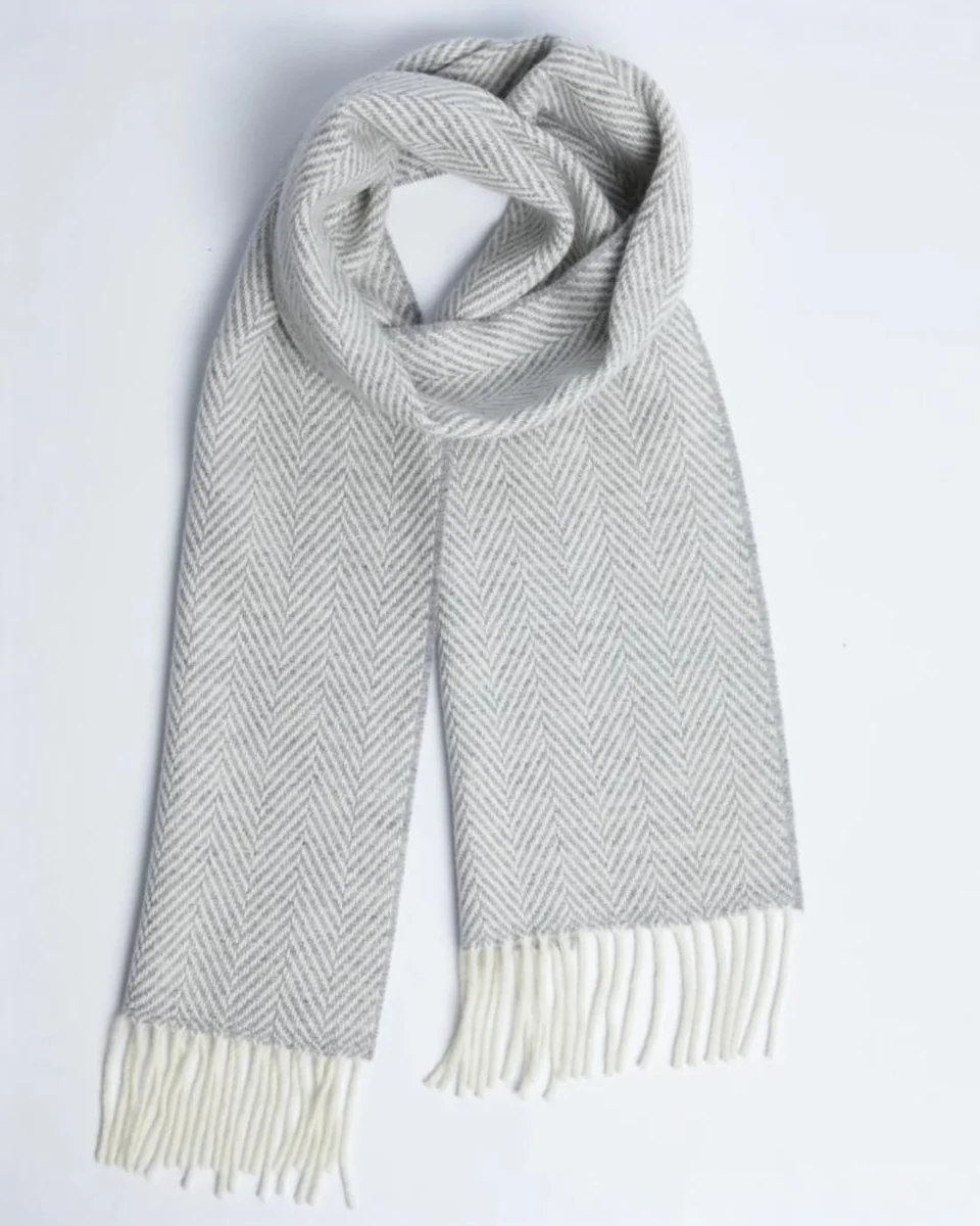 Original Design Foxford Pearl Grey Herringbone Cashmere Blend Scarf Proven