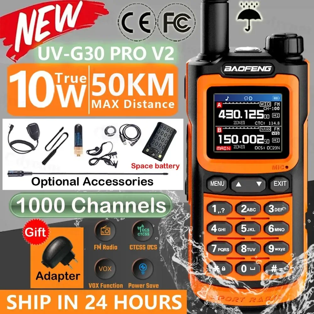 Fine Crafted UV-G30 Pro Walkie Talkie Long Range 1000 Channel Portable Ham FM Radios UHF VHF USB-C Charge Waterproof 2-Way Radio Optimized