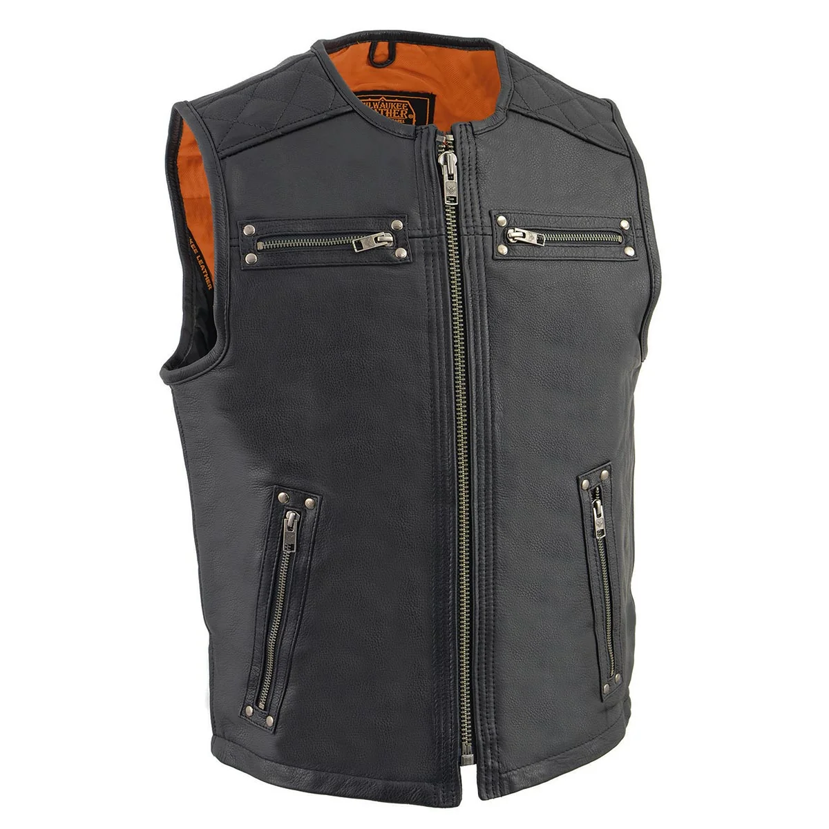 Relaxed Milwaukee Leather MLM3550 Men’s Black Zipper Front Long Length Leather Vest Solid