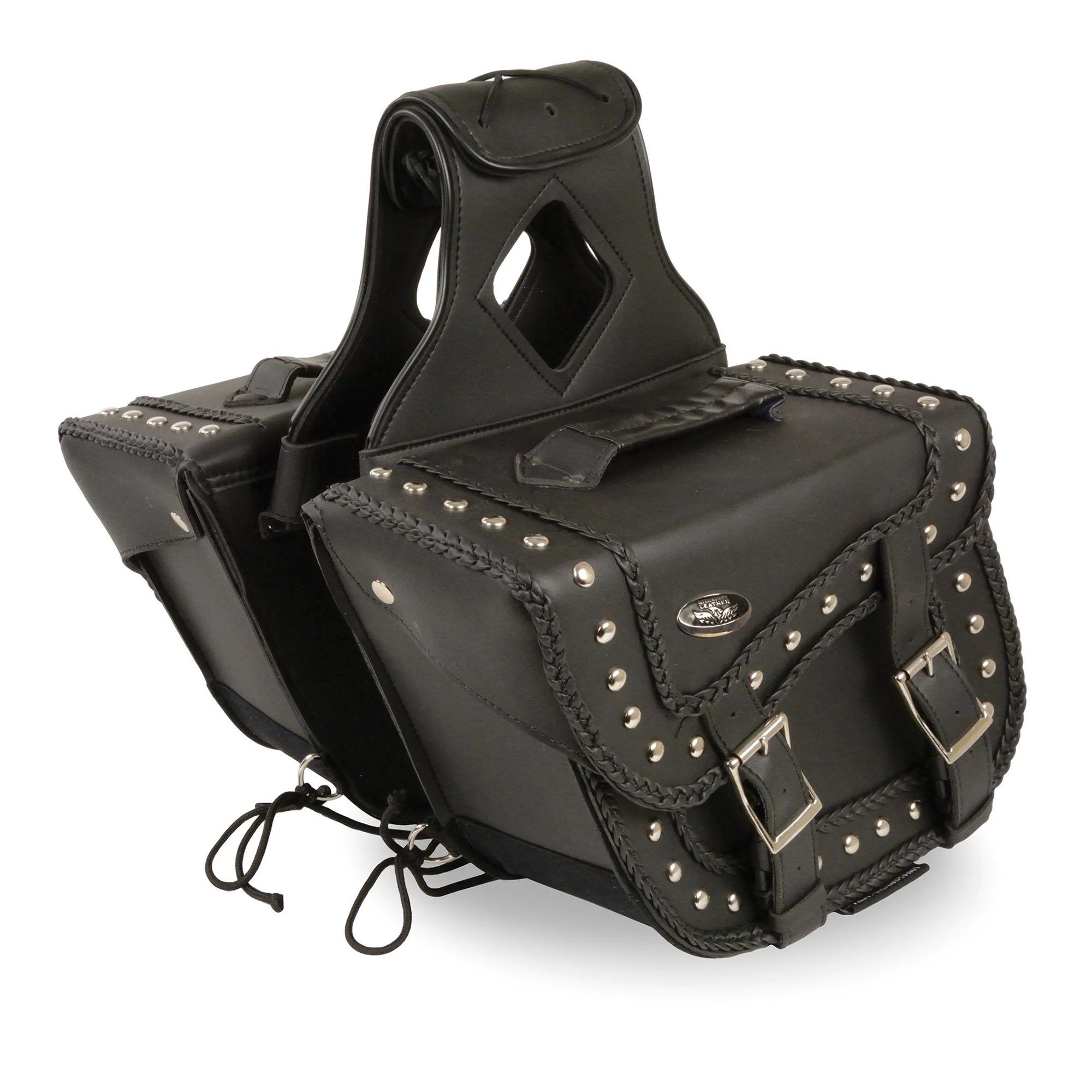Genuine Milwaukee Leather SH66301ZB Black PVC Medium Braided Zip Off Throw Over Saddlebags Selected