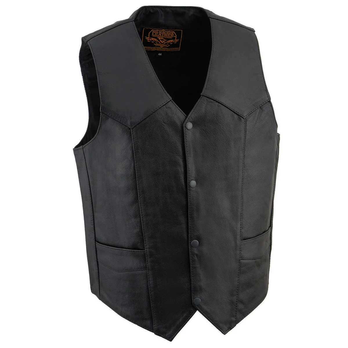 Fine Milwaukee Leather SH1310 Men’s Black Leather Classic V-Neck Motorcycle Rider Vest w Front Snap Button Closure Crafted