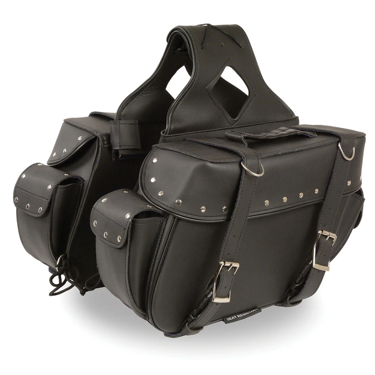 Excellent Milwaukee Leather SH574ZB Black Large Zip-Off PVC Throw Over Riveted Motorcycle Saddlebags Detailed
