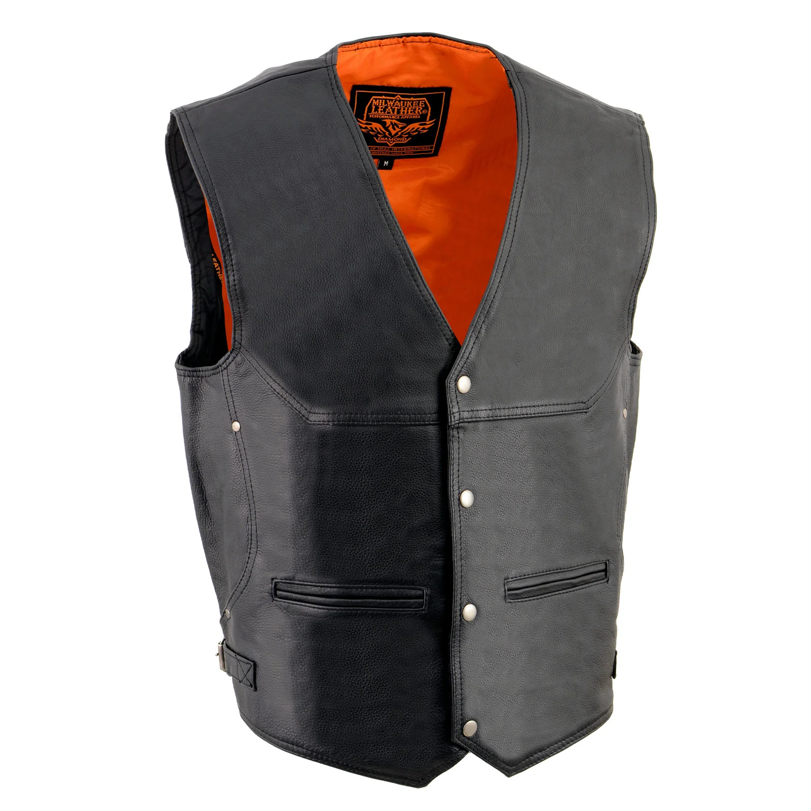Verified Milwaukee Leather ML1927 Men’s Black Premium Leather Side Buckle Motorcycle Rider Vest w Eagle Nickel Snaps Closure Environmentally Friendly