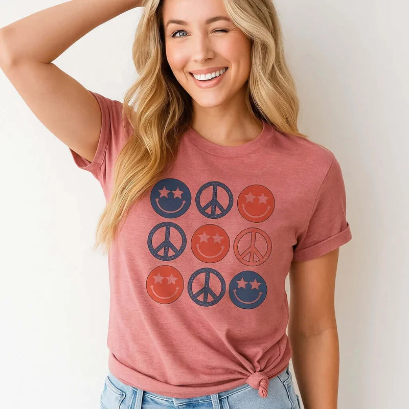 Modern Peace Smiley Face T-Shirt Durable