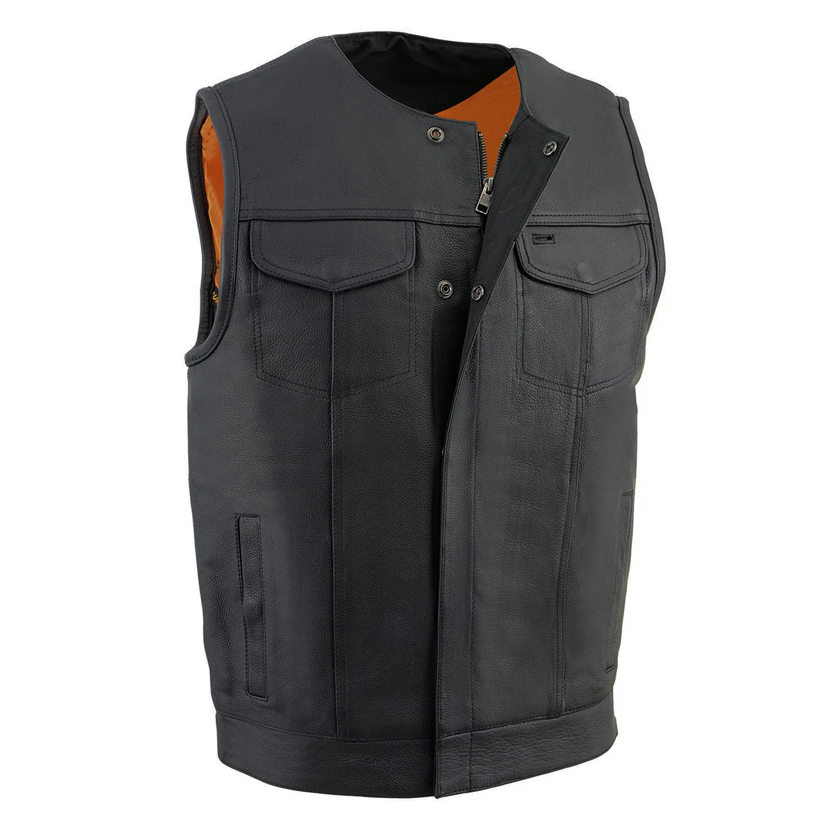 Reusable Milwaukee Leather MLM3511 Men’s Black Collarless Snap Zipper Club Style Motorcycle Leather Vest High-Quality