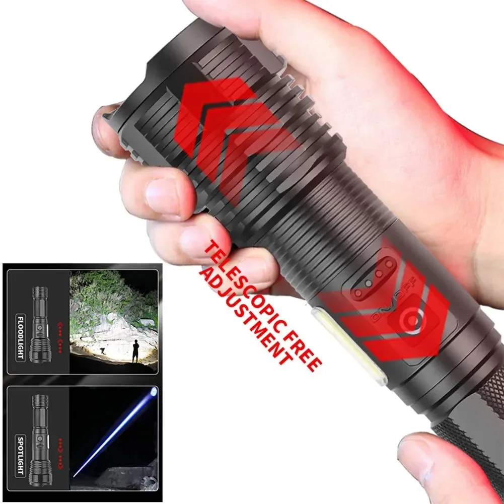 Consistent Powerful Zoomable LED Flashlight with Side Light 5 Gears IPX4 Waterproof First-Class