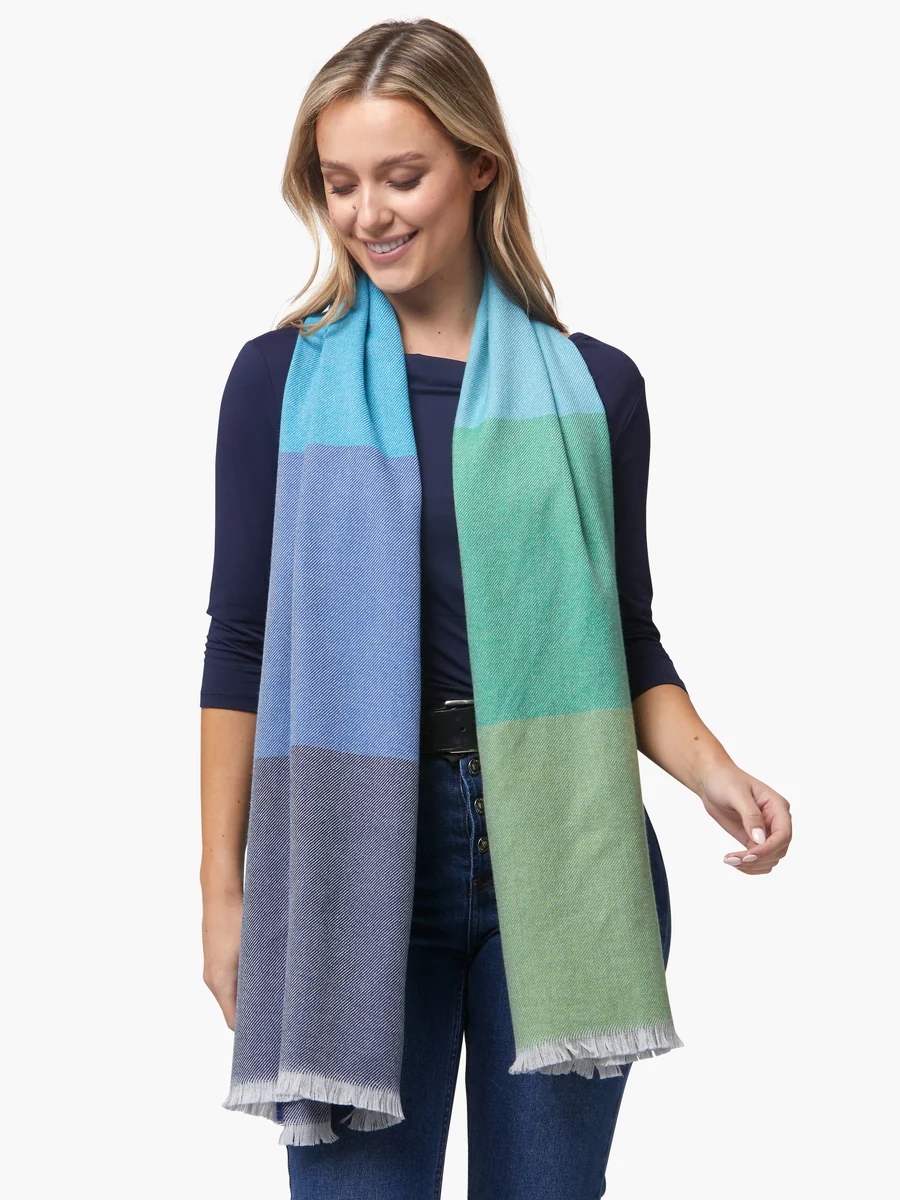 Natural Foxford Green and Blue Extra-Fine Merino Scarf Organic