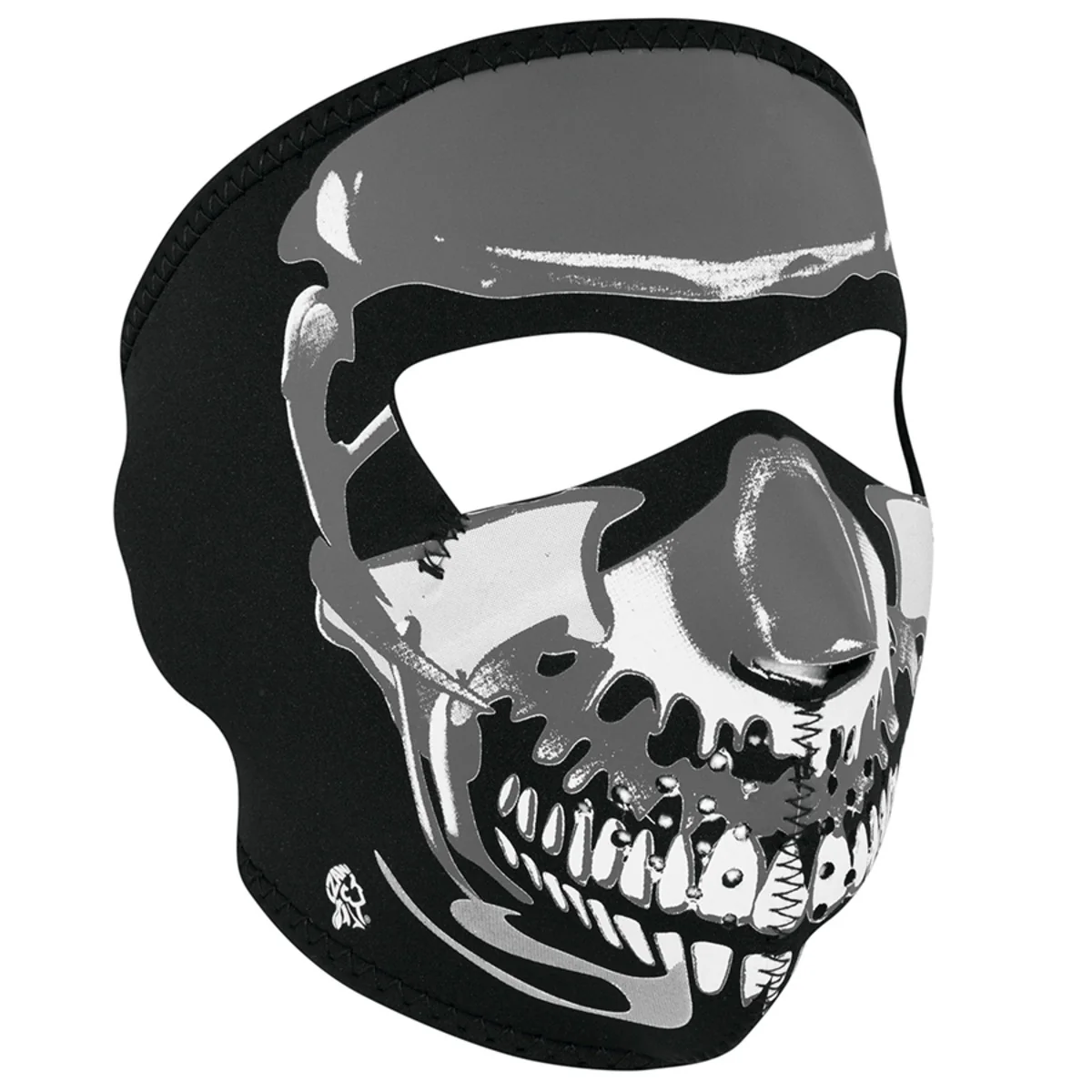 Original Design ZanHeadgear WNFM023 Neoprene Full Face Mask with Chrome Skull Design Green