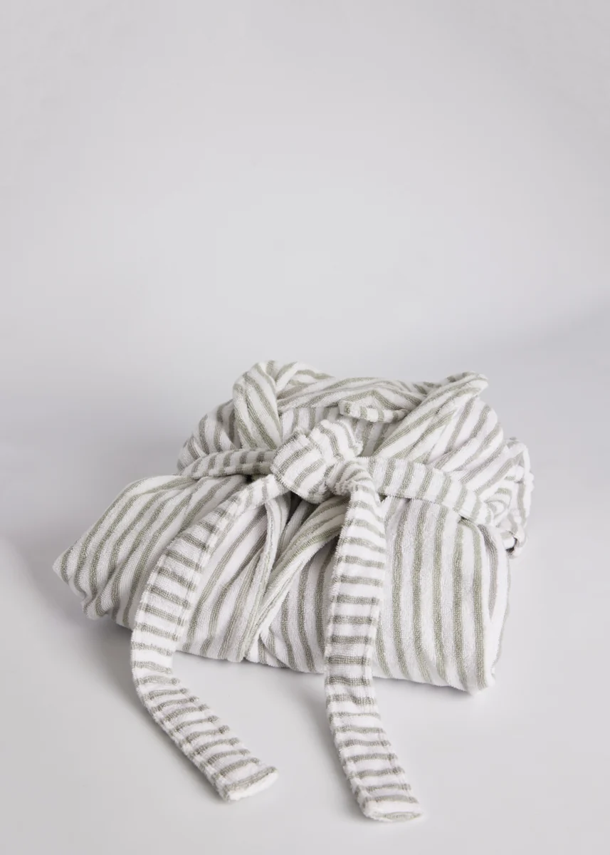 Contemporary Foxford Striped Towelling Bathrobe Pure