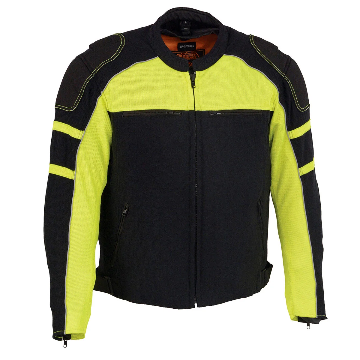 Modern Milwaukee Leather Men’s Black and Neon Green CE Armored All Season Textile Motorcycle Riding Jacket – MPM1791 Convenient