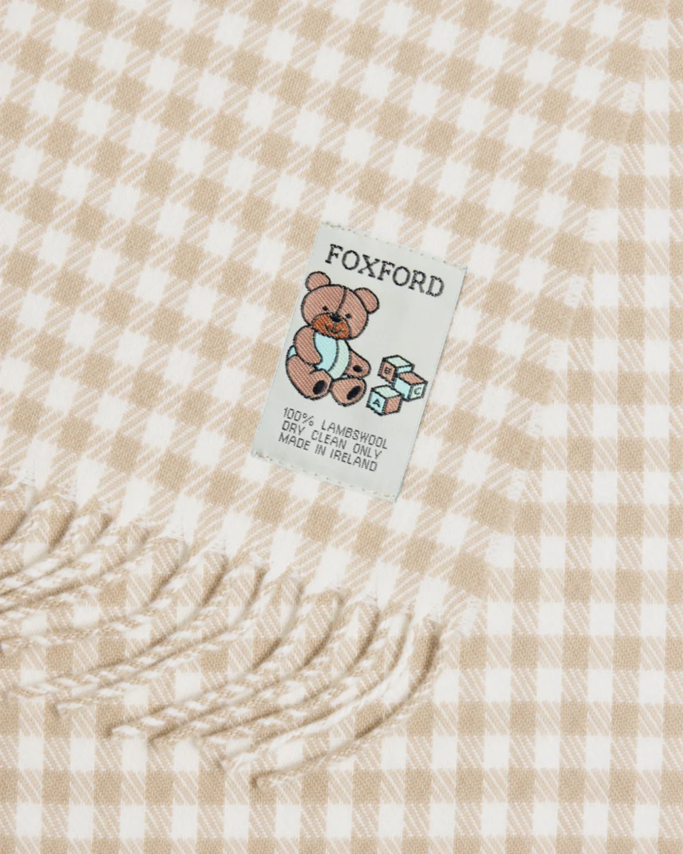Elite Foxford Fawn Gingham Lambswool Baby Blanket Durable