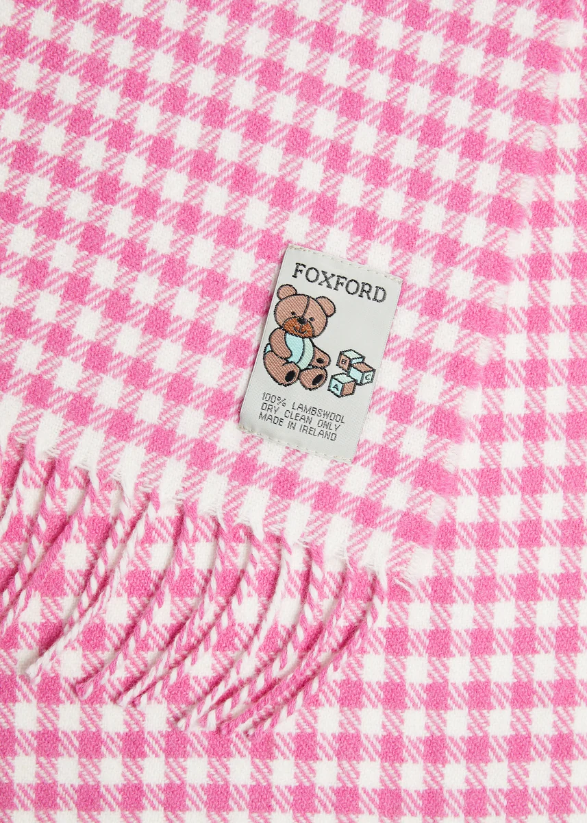Genuine Foxford Pink Gingham Lambswool Baby Blanket Exclusive