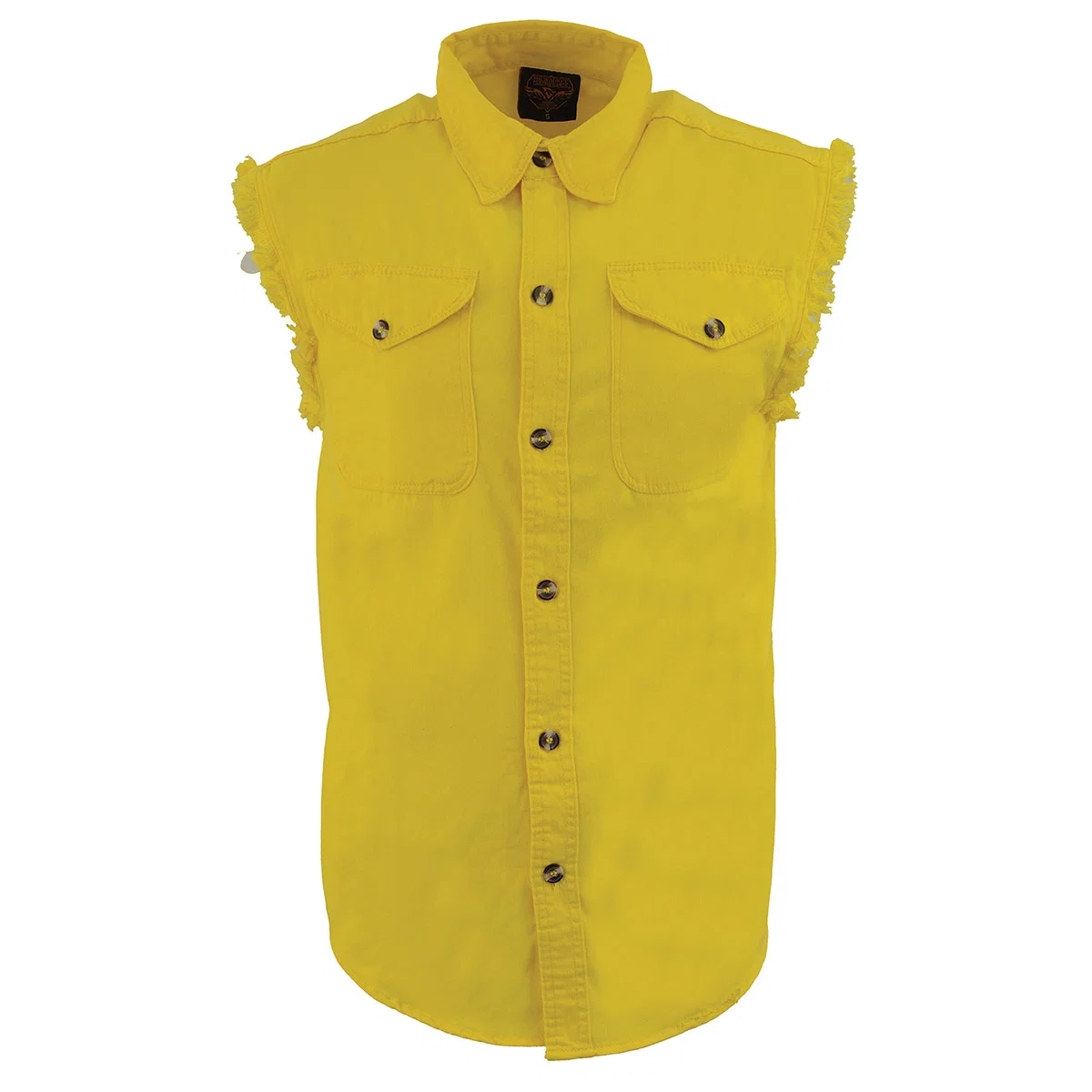 Natural Milwaukee Leather DM4008 Men’s Yellow Lightweight Denim Shirt with with Frayed Cut Off Sleeveless Look Versatile
