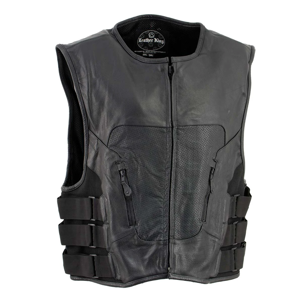 Detailed Leather King XSM1467 Men’s Classic Black Leather Vest with Back Armor Optimized