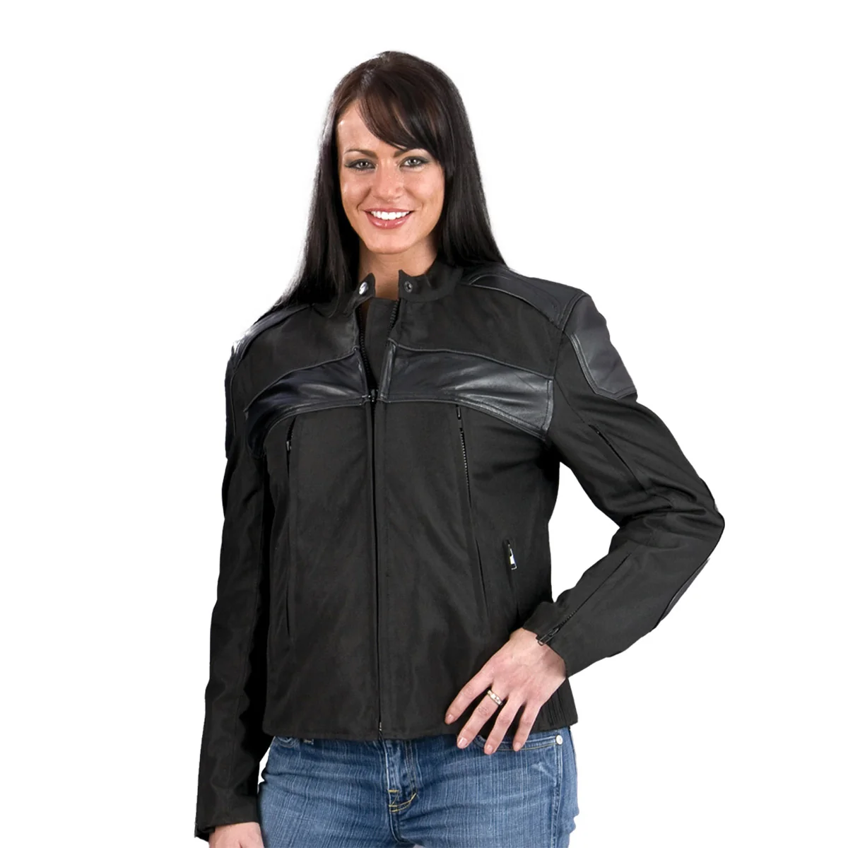 Minimalist NexGen SH1971 Women’s Black Textile and Leather Motorcycle Racer Jacket Carefully Designed