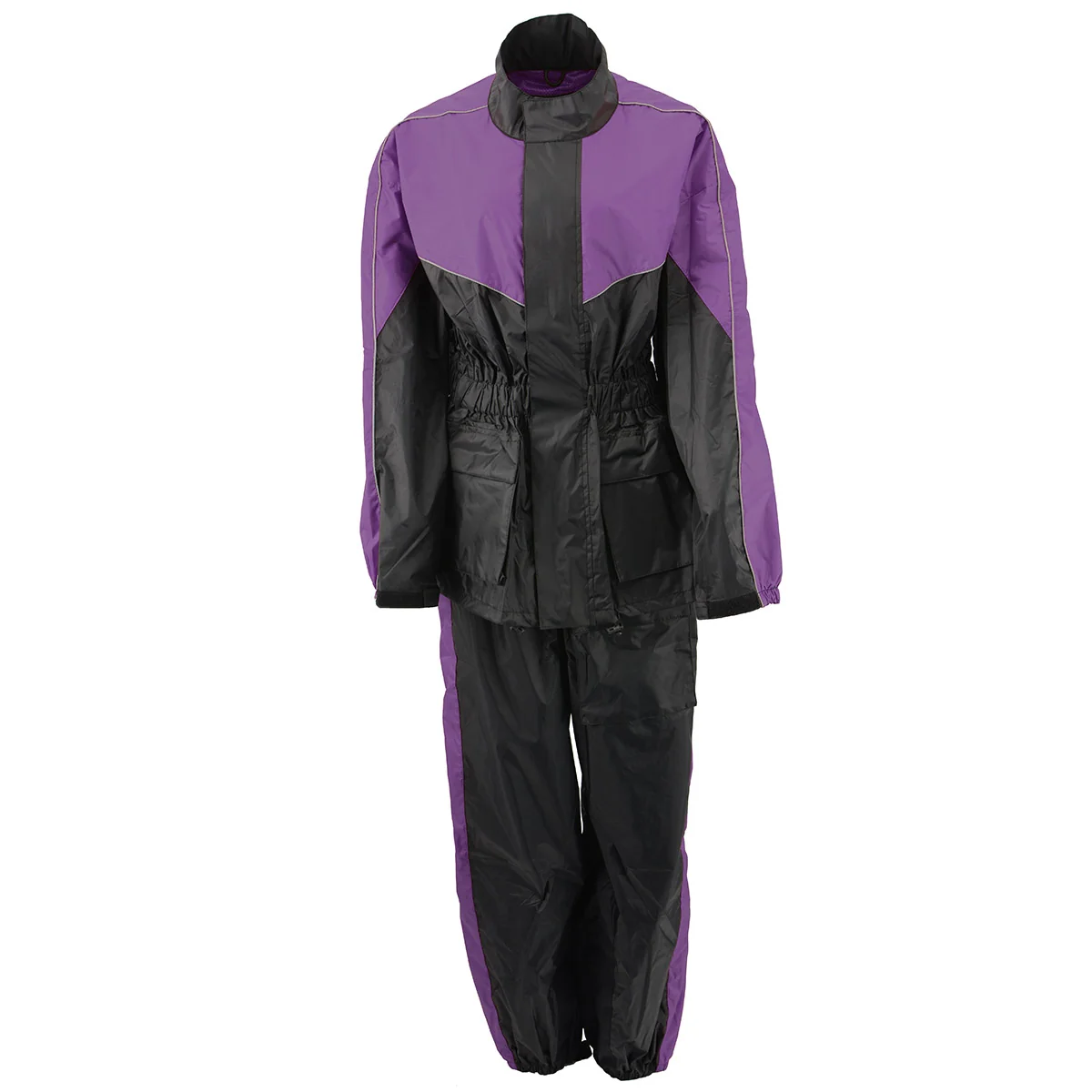 Prestigious NexGen Ladies XS5001 Black and Purple Water Proof Rain Suit with Reflective Piping Clean