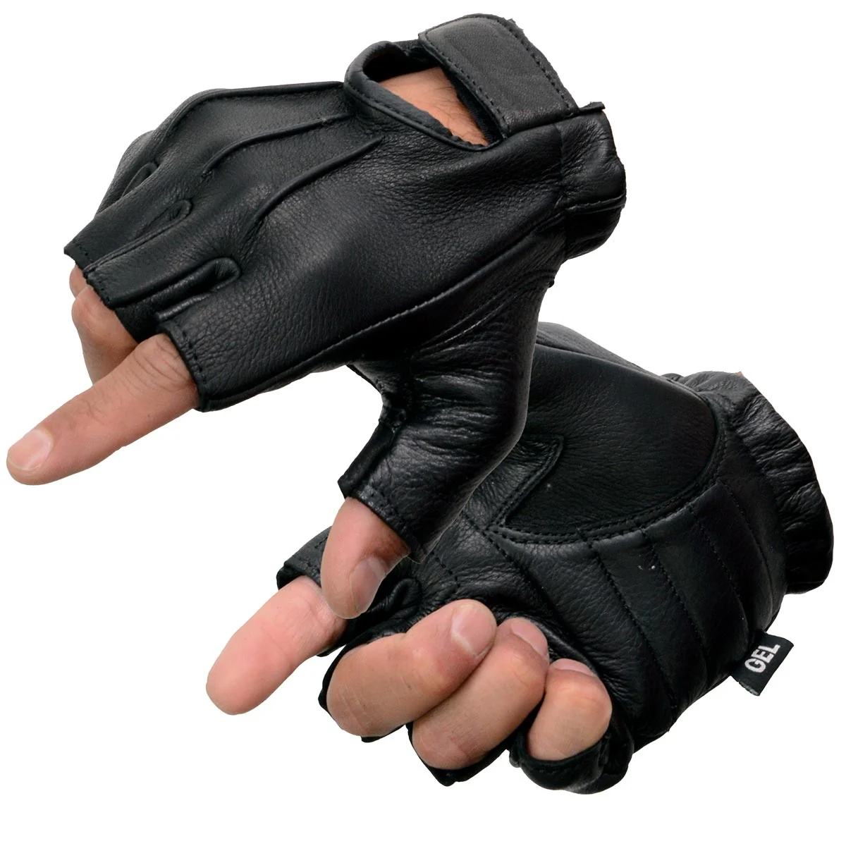 Detailed Milwaukee Leather SH878 Men’s Fingerless USA Deerskin Black Leather Motorcycle Rider Gloves w Gel Padded Palm Pure