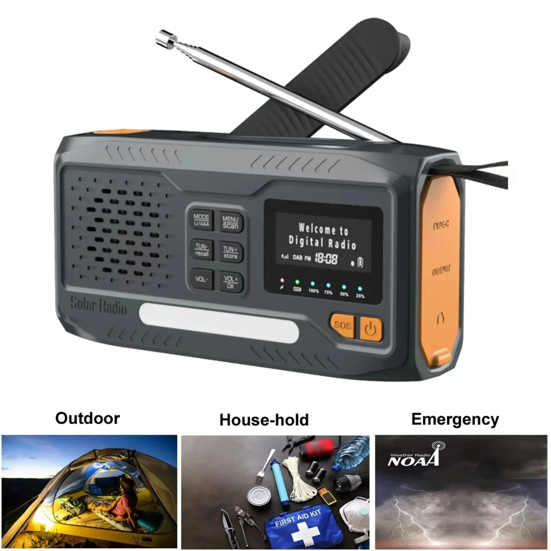Safe DAB FM Bluetooth Solar Emergency Radio – Hand Crank LED Flashlight SOS Certified