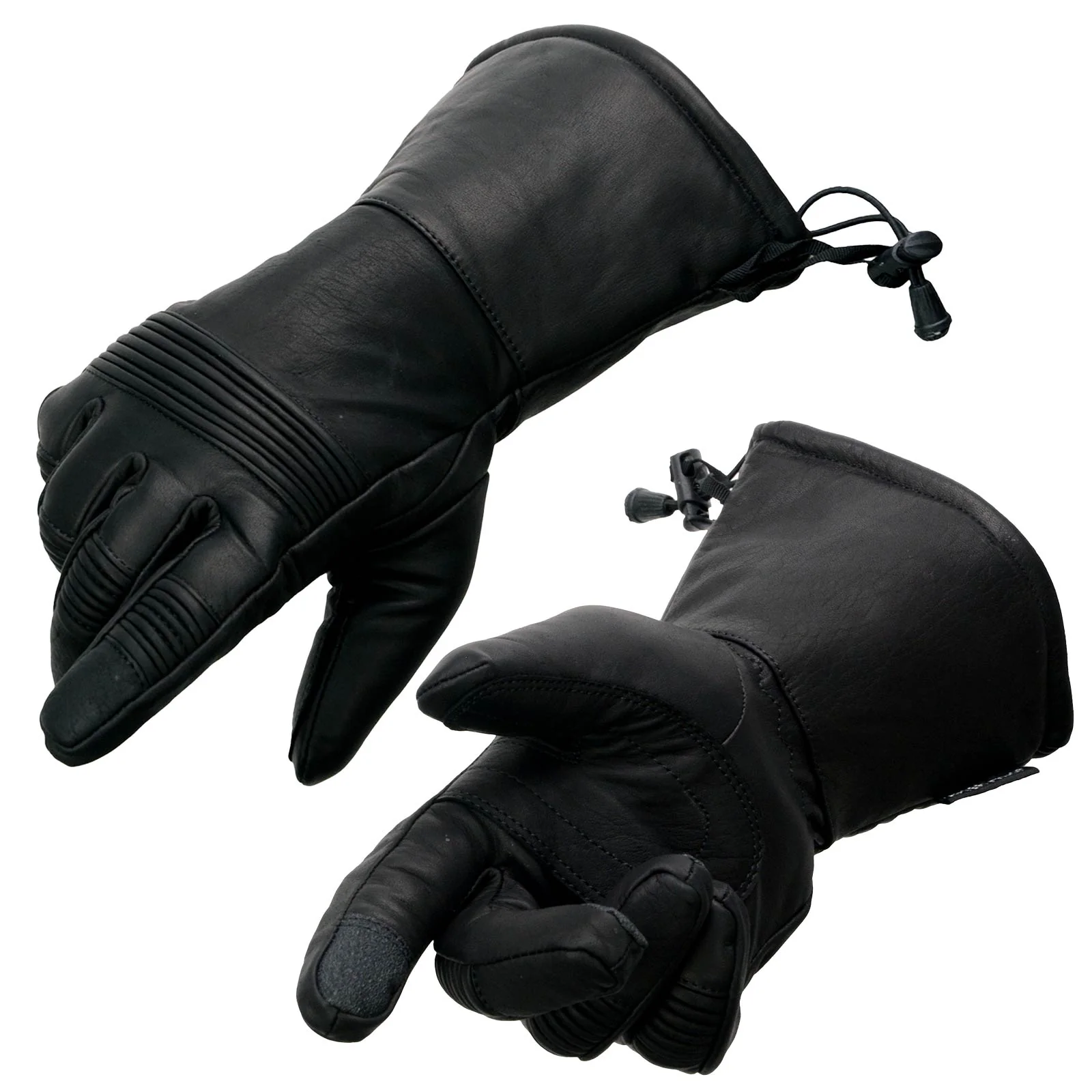 Elite Milwaukee Leather SH294 Men’s Black Leather Waterproof Gauntlet Gloves with Stretch Knuckles Next-Generation