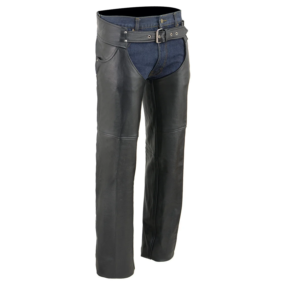 Elite Milwaukee Leather Chaps for Men’s Black Premium Leather- Classic Jean Style Pockets Motorcycle Riders Chap- LKM5781 Durable