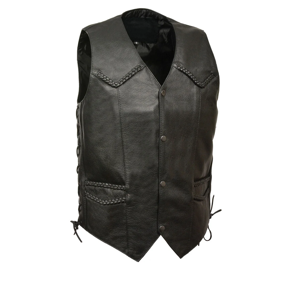 Natural Men s XS13512 Black Classic Braided Motorcycle Biker Vest Crafted