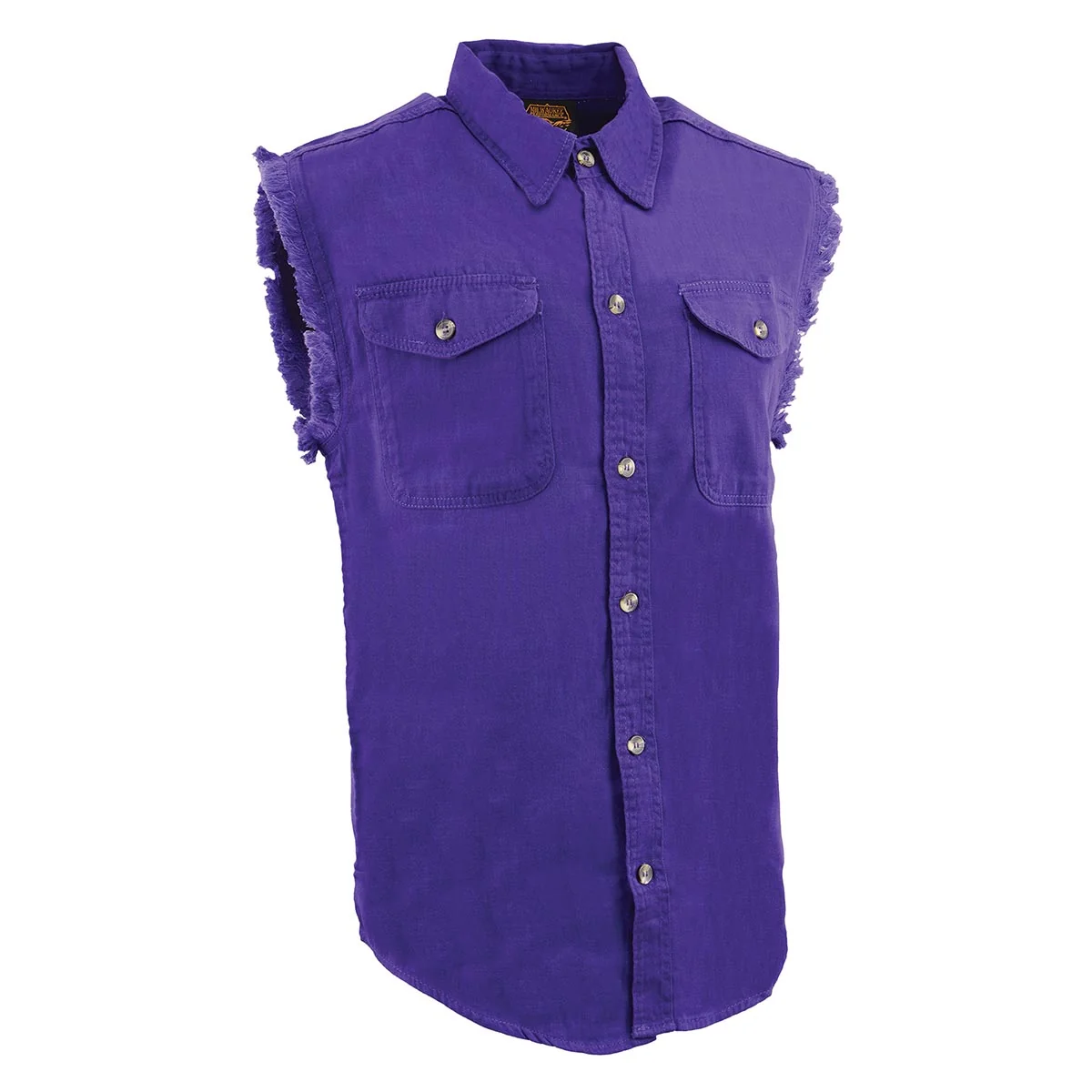 Reusable Milwaukee Leather DM1006 Men’s Purple Lightweight Denim Shirt with with Frayed Cut Off Sleeveless Look Flexible