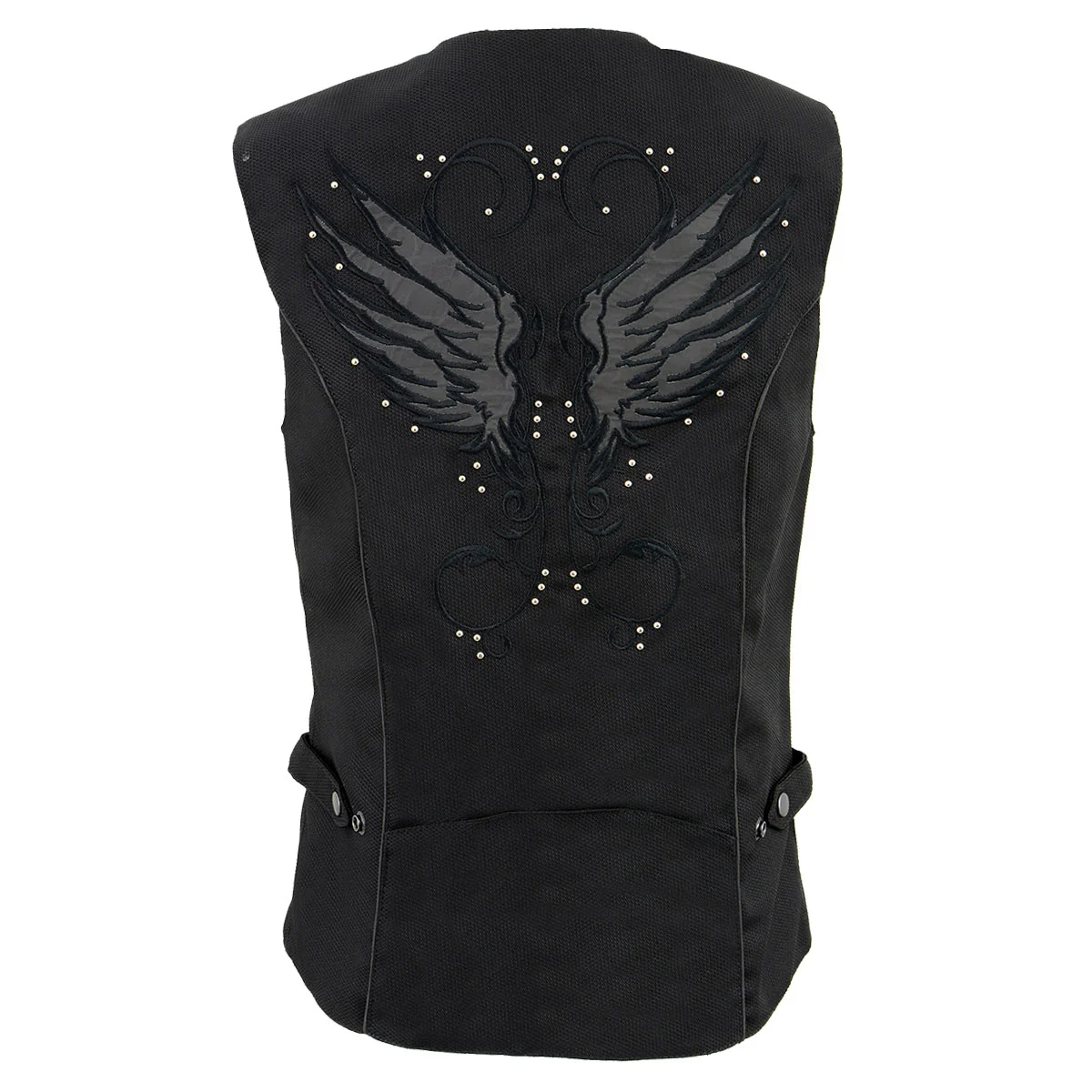 High-Grade Milwaukee Leather SH1955 Ladies Black Textile Vest with Wing Embroidery User-Friendly