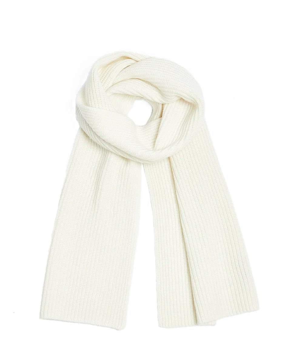Recyclable Foxford White Ribbed Cashmere Scarf Verified