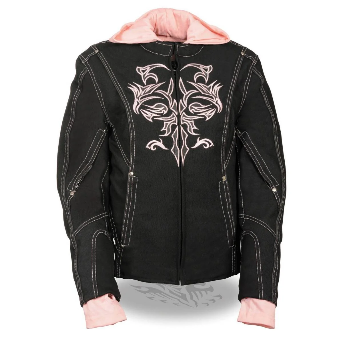 Innovative NexGen SH1966 Ladies Black and Pink 3 4 Jacket with Reflective Tribal and Hoodie Elite