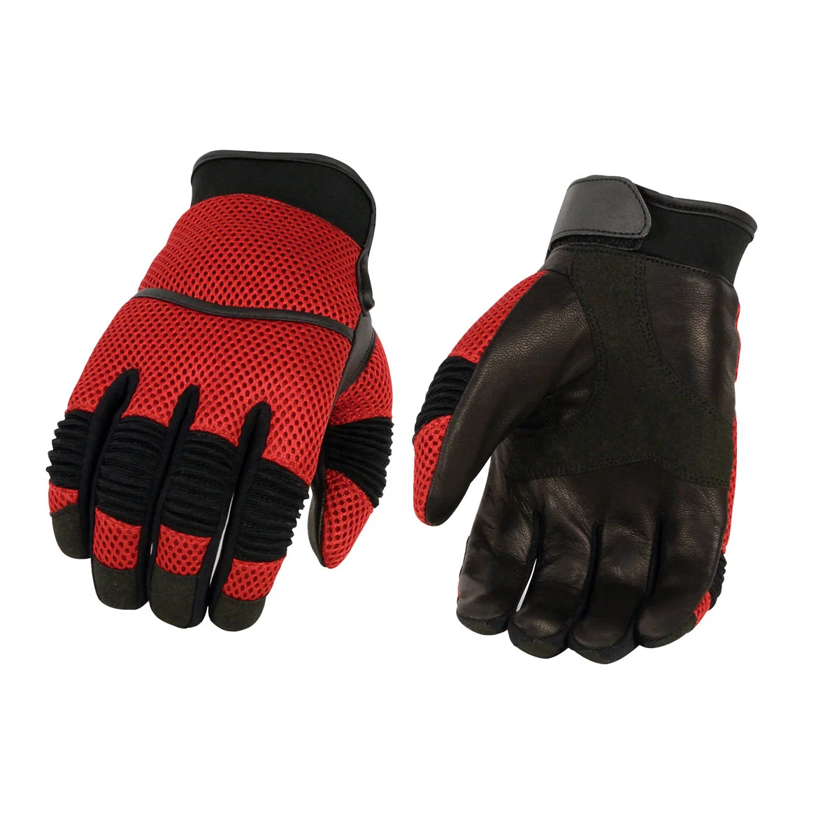 Innovative Milwaukee Leather SH791 Men’s Black Leather and Red Mesh Combo Racing Motorcycle Hand Gloves W Elasticized Fingers Clean