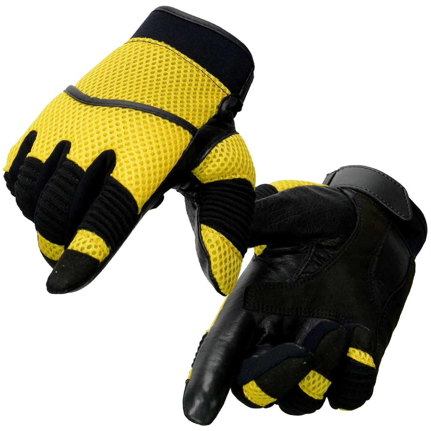 Expertly Made Milwaukee Leather SH791 Men’s Black Leather and Yellow Mesh Combo Racing Motorcycle Hand Gloves W Elasticized Fingers Healthy